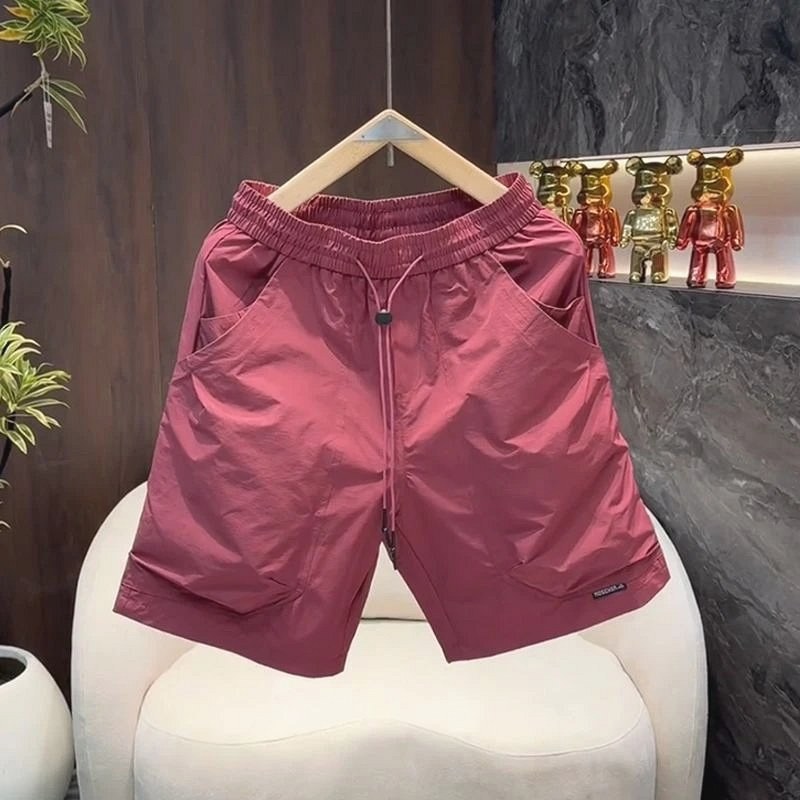 Foreign Trade Red Casual Shorts — Thin Polyester-Spandex Summer Short with Drawstring Waist